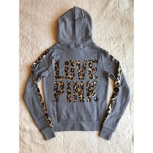 VS PINK Cheetah Sequin Bling Zip-Up Hoodie *Rare*